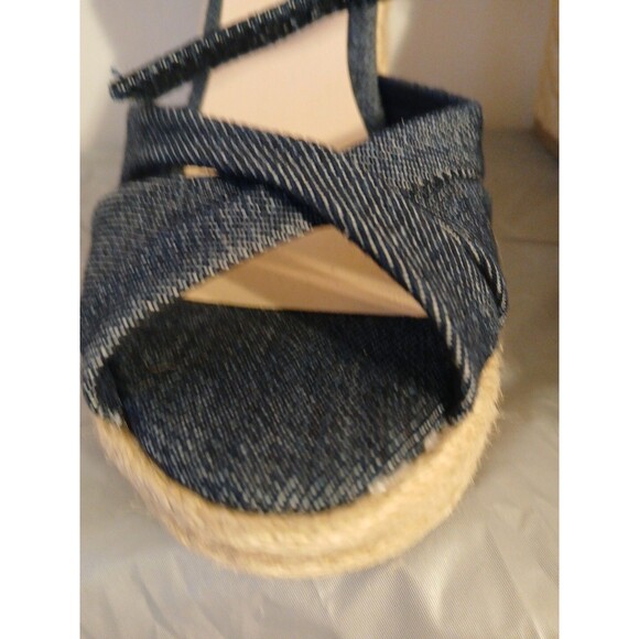 CHRISTIAN SIRIANO blue Denim Ankle Strap Espadrille Platform Wedge Heels 6.5 New - Picture 15 of 16